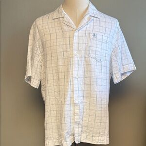 Penguin Short Sleeve Camp Shirt White Grid XL Lyocell Blend